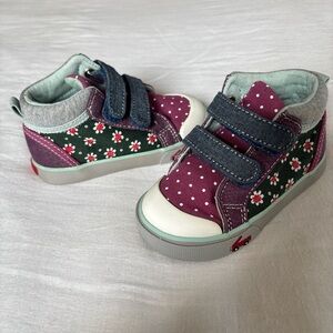 See Kai Run Toddler Kya High-Top Floral Polka Dot Canvas High Top Sneakers Sz 6